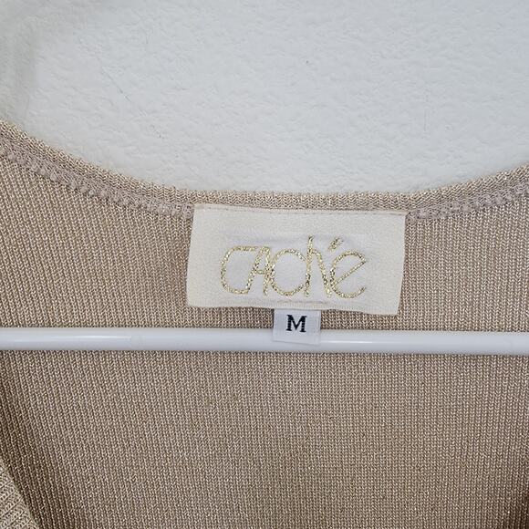 Vintage 00s Cache Gold Shimmer V-Neck‎ Sleeveless Medium Cami Top Glam Faux Wrap - Picture 3 of 7